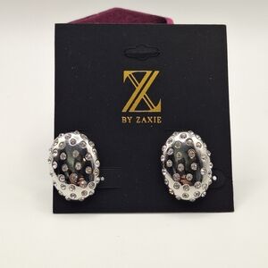 ZAXIE Crystal Stud Earrings | Large Silver Rhinestone Dome | Statement Earrings